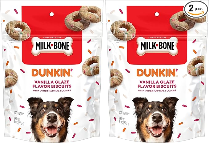Milk-Bone Dunkin' Vanilla Glaze Flavor Dog Biscuits with Other Natural Flavors, 8 oz Bag (Pack of 2)