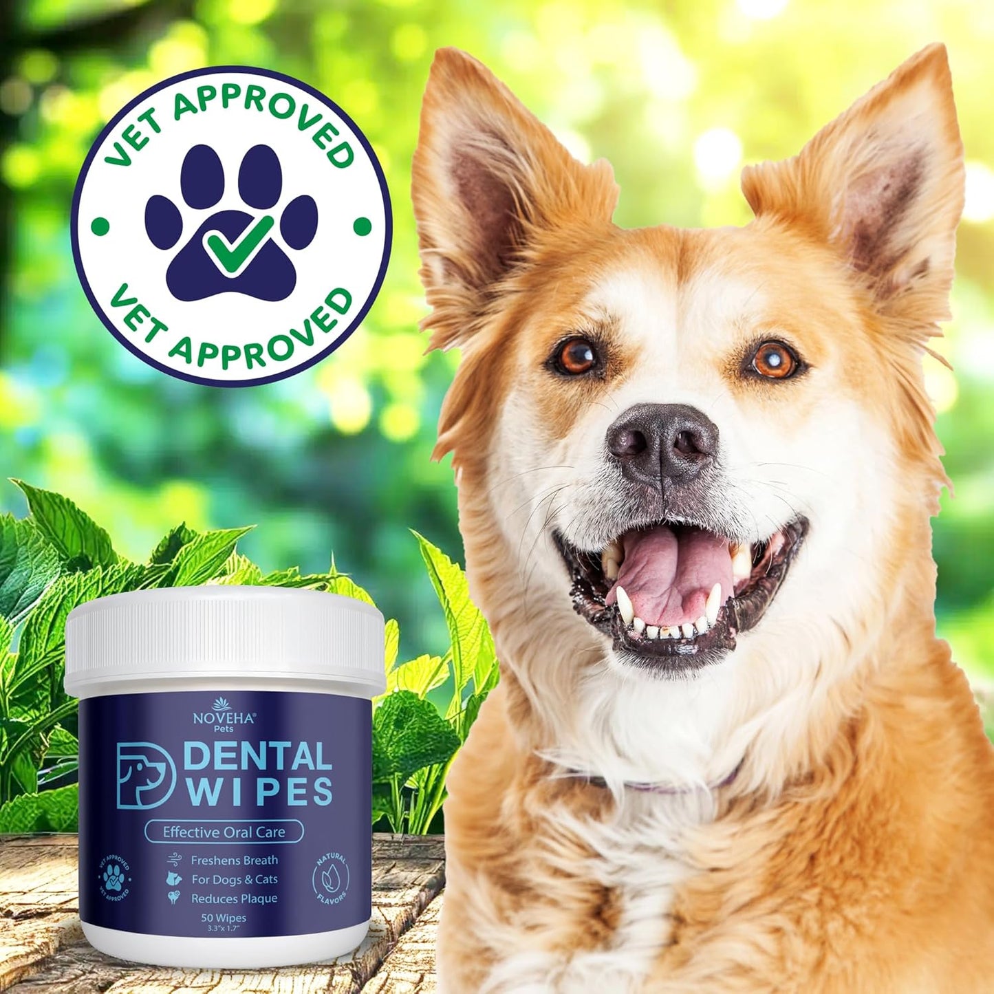 NOVEHA Pets Dental Finger Wipes for Dogs & Cats | Freshens Breath, Reduces Plaque | Healthier Gums | Clean Teeth No Toothbrush | Vet Recommended Effective Natural Oral Care (100 pcs, Flavor-Free)