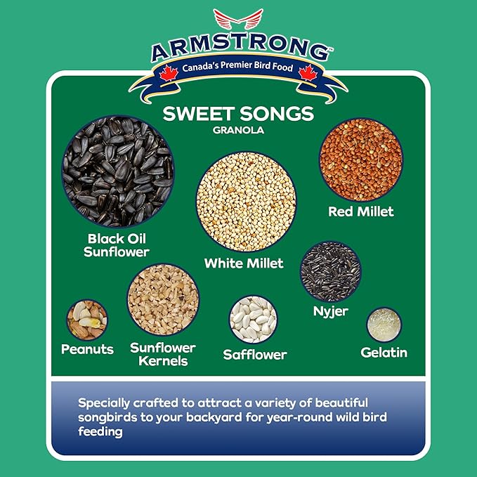 Armstrong Wild Bird Food Royal Jubilee Sweet Songs Granola Stack, 7.05oz (Pack of 4) High-Energy Treat with Black Oil Sunflower, Safflower & Nyjer Seeds - Ideal for Granola Stack Feeders