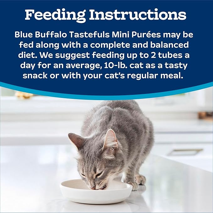 Blue Buffalo Tastefuls Mini Purées Natural Cat Treats, Chicken, Tuna, Salmon Variety Pack, 0.5 oz. Single Servings, 24-Count