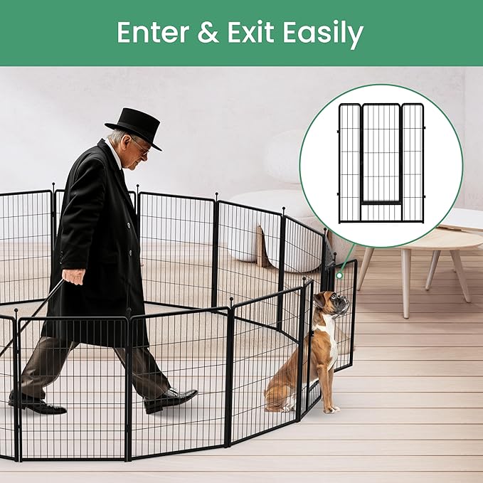 Dog Playpen 40 Inch 8 Panels, Heavy Duty Metal Pet Playpen Indoor Outdoor for Camping, Yard, RV, Garden Fence, Privacy Patio, Black