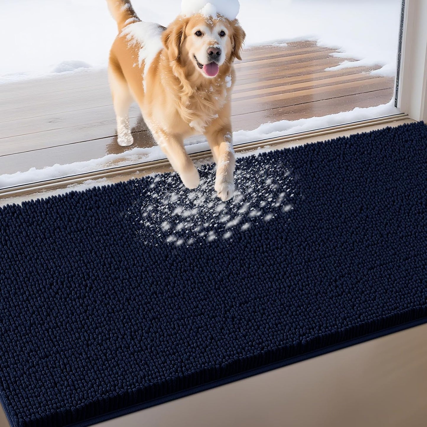 IM HOME Extra Large Dog Door Mats for Muddy Paws, Chenille Absorbent Dog Mats, Non Slip Heavy Mud Mat for Dogs, Soft Pet Mat for Entryway, Mud Paws, Inside Floor,71" x 25", Navy Blue