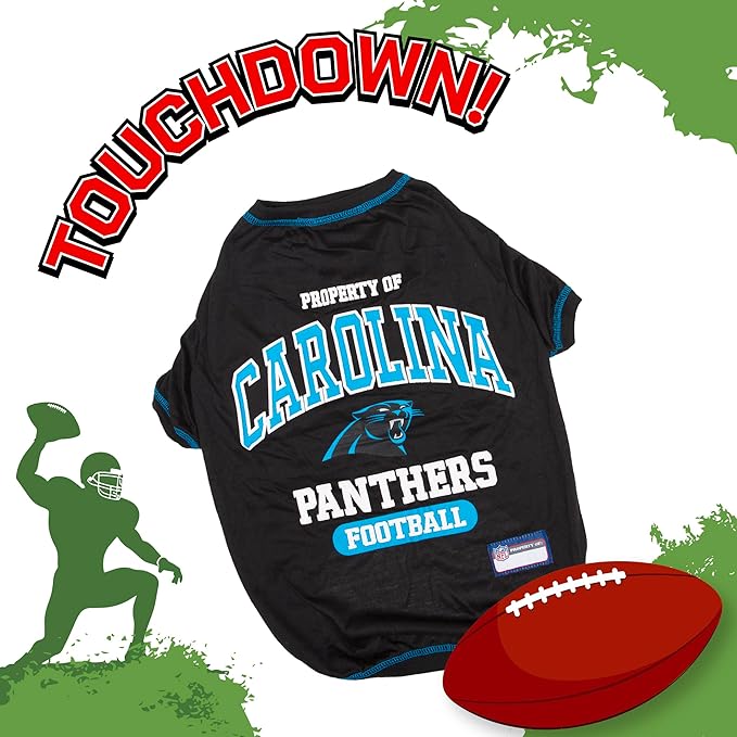 NFL Carolina Panthers Dog T-Shirt for Pets, Size X-Small. Officially Licensed Pet Shirt with Team Logo, Soft Stretchable Comfort Fit Apparel for Dogs & Cats