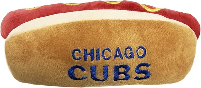MLB Chicago Cubs Plush Dog Toys - Stadium Theme Snacks - Cutest Plush HOT-Dog Toy for Dogs & Cats with Inner Squeaker & Premium Embroidery of Baseball Team Name/Logo
