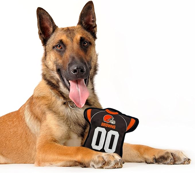 The 1st Ever Tough but Smooth Dog Toy NFL Cleveland Browns Football Jersey Tough Pet Toy. A Premium Quality Doggie Toy with Built-in Squeaker. Sports Fans Favorite Chew Toy