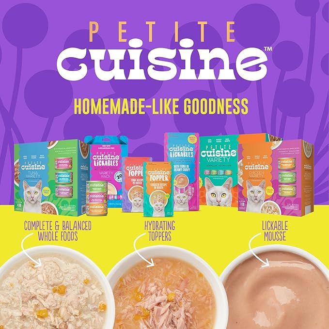PETITE CUISINE Whole Foods Wet Cat Food, Tuna, Pumpkin & Ocean Whitefish Entree in Broth, 2.8 oz. Can (24 Count)
