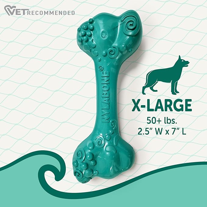 Nylabone Love Our Oceans Frenzy Bone Power Chew Toy for Dogs, Recycled & Sustainable Dog Chew Bones, Made in USA, Bacon & Cheese Flavor, Extra-Large Dog Toys - 50+ lbs, 1 Count