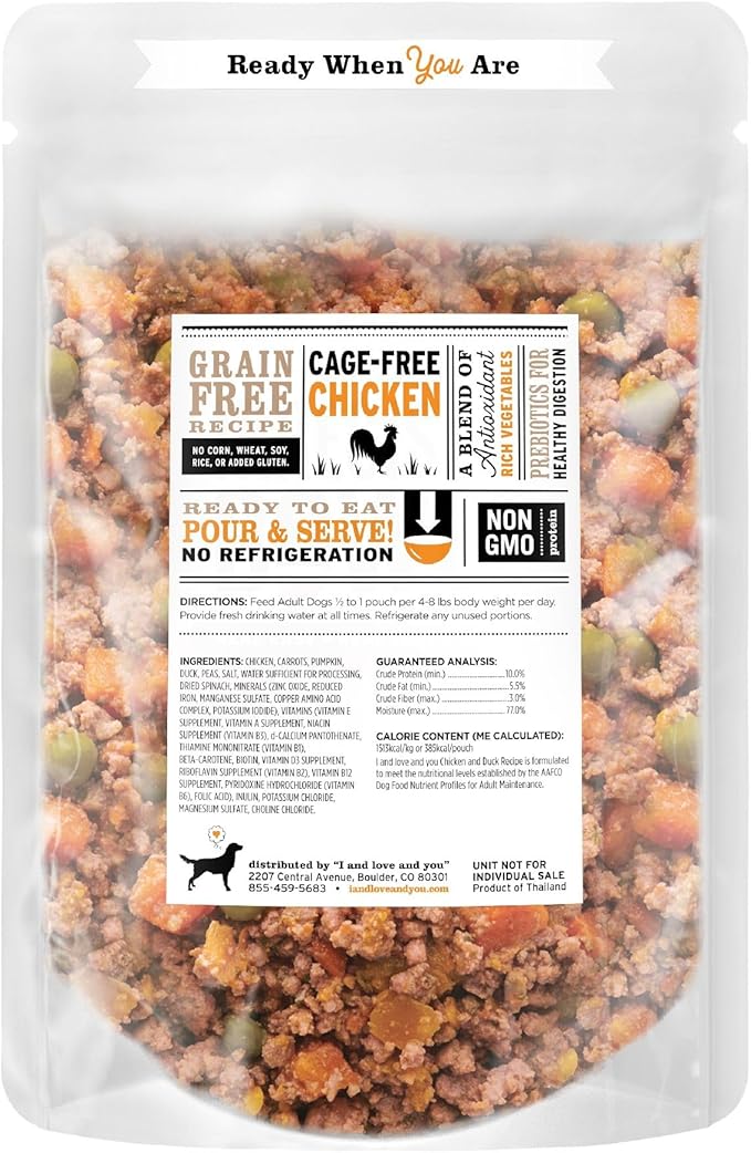 I AND LOVE AND YOU Irresist-a-Bowls Freeze Dried Dog Food - Chicken + Duck- Prebiotics, Grain Free, Filler Free, Meal Enchancer, 9oz Pouch, 4pk