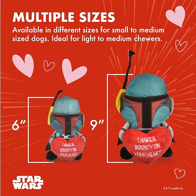 STAR WARS Dog Toy Boba Fett Plush Squeaker| 9” Mandalorian Bounty on Your Heart Plush Squeaker Pet Toy Toy for Dogs Boba Fett Stuffed Animal 9 inch
