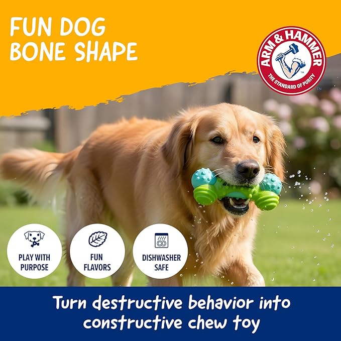 Arm & Hammer Nubbies Duality Bone Dog Dental Chew Toy, Green Apple Flavor, Baking Soda Infused, Nubby Grooves Reduce Plaque and Tartar, No Stuffing, for Moderate Chewers