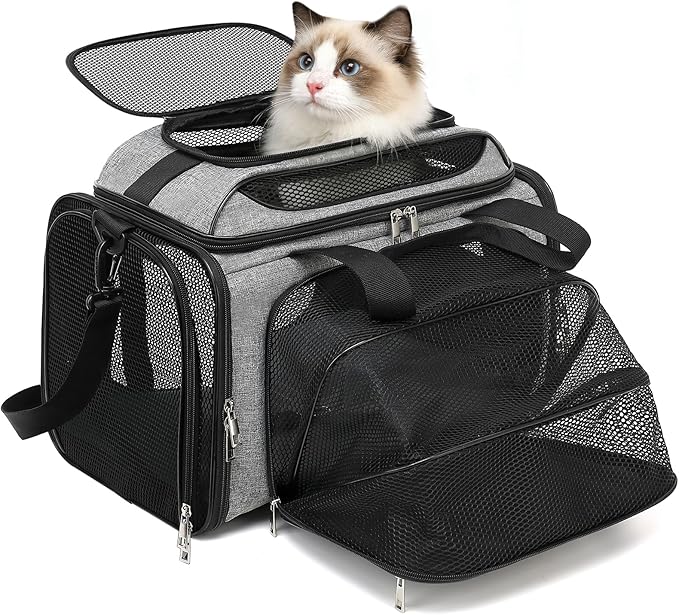 18x11x11 Small Cat/Dog/Pet Carrier – Airline Approved, Collapsible with Expandable Top and Sides. Soft-Sided Travel Puppy Carry Bag, Small Animal Rabbit Kennel Carrying Case, Kitten Mesh Cage
