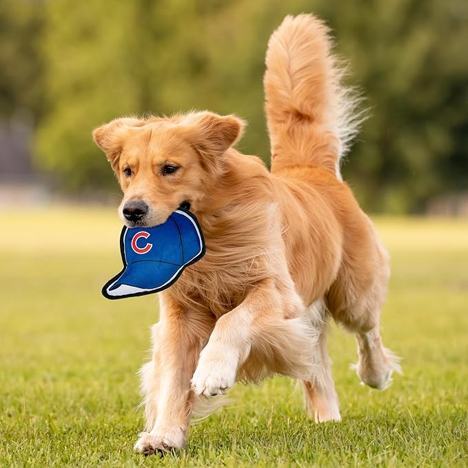 Pets First MLB Chicago Cubs Baseball Cap Tough Toy for Dogs, Best MLB Dog Toy with Team Logo