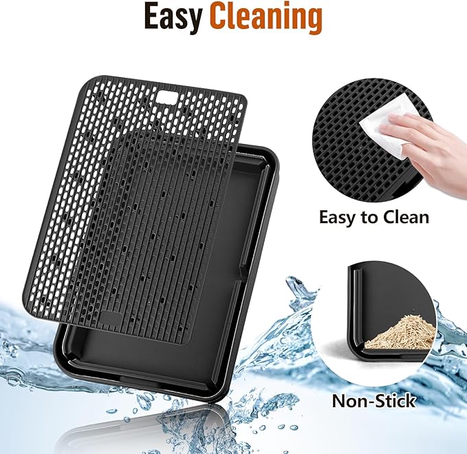 Large Cat Litter Box Step Mat, 16.5"x11.2" Cat Ramp Stairs, Cat Litter Catcher for Self-Cleaning Litter Box, Cats Pedal Step Stool Ideal for Kitten & Older Cats (Black)