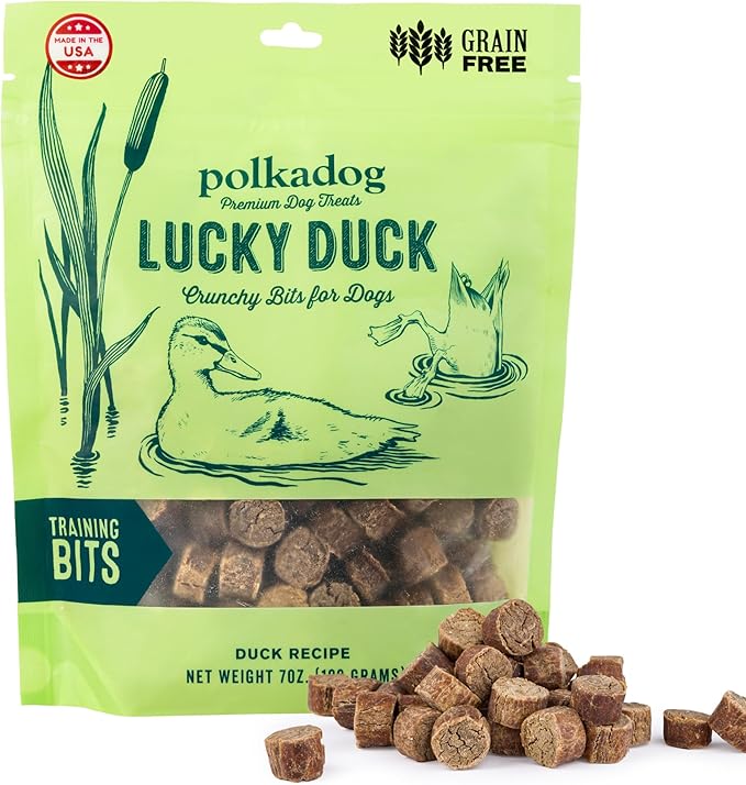 Polkadog Lucky Duck Crunchy Training Bits - All Natural, Limited Ingredient Grain Free Premium Training Treats for Dogs. Great for Allergies, Handcrafted in USA - 7oz (1pk)