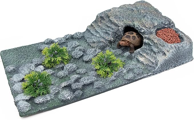 AQUA KT Turtle Ramp Climbing Basking Platform, Tortoise Dock and Hideout, Turtle Food Bowl, Terrarium Plant, in Complete Terrarium Aquatic Decoration Kit, Pack of 1