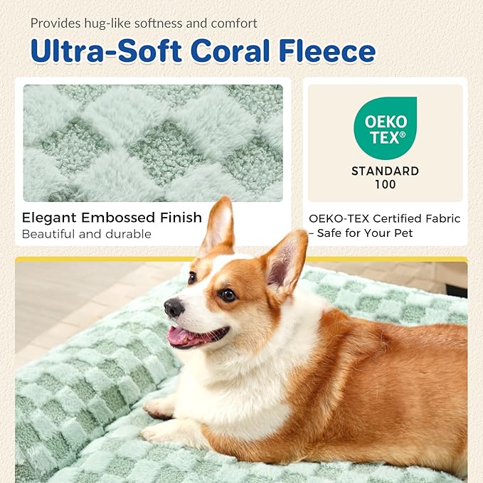 ABCPET Large Dog Bed Sofa, Fluffy Pet Bed for Medium and Large Dogs, Supportive Dog Couch Sofa for Dogs, Pet Sofas with Washable Cover & Non-Slip, 38 inch, Green