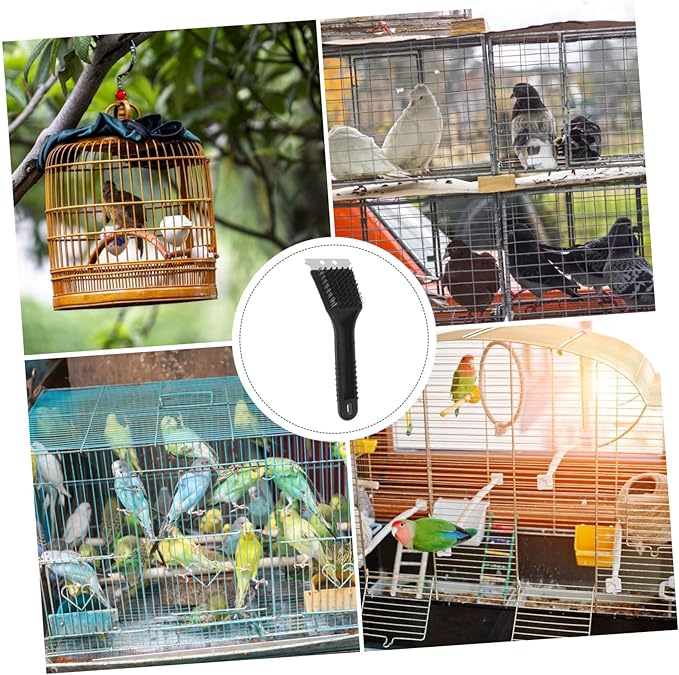 Kisangel Bird Droppings Remover Birdcage Poop Shovel Stainless Steel Bird Cage Brush Long Handle Cage Cleaner