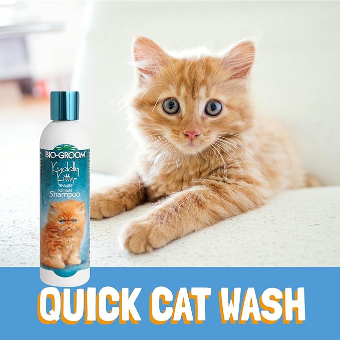 Bio-Groom Kuddly Kitty Shampoo - Tearless, Gentle Kitten Shampoo, Soap-Free, Cat Bathing Supplies, Quick Rinse, Cat & Kitten Grooming Supplies, Cruelty-Free, Made in USA - 8 fl oz 1-Pack