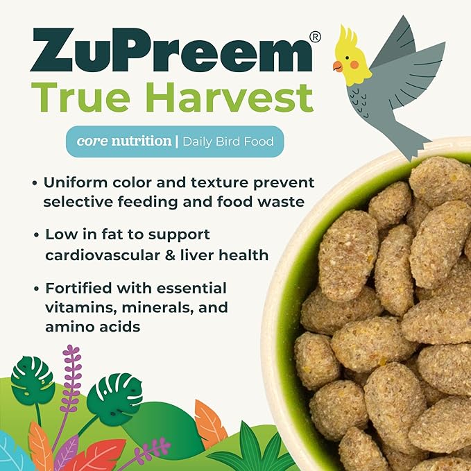 ZuPreem True Harvest Bird Pellets, Daily Bird Food for Cockatiel, Lovebird, Quaker, Small Conure, Lorikeet, Core Nutrition for Medium Birds, Added Vitamins, Cockatiel Pellets (M, 10 lbs)