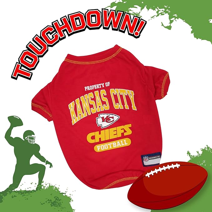 NFL Kansas City Chiefs Dog T-Shirt for Pets, Size Small. Officially Licensed Pet Shirt with Team Logo, Soft Stretchable Comfort Fit Apparel for Dogs & Cats