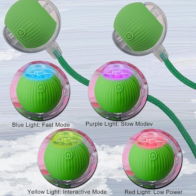 Interactive Cat Dog Toy Ball: Indoor Automatic Moving Smart Rolling Fun Pet Game with Led Light and Tail for Motion Activated, Kitten Puppy Present, Chase Exercise, Hunting Simulation-Upgrade (Green)