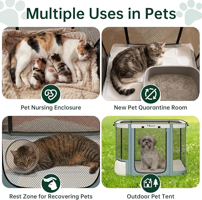 Siedihit Dog Cat Playpen Crate with Washable Pee Pad, Reinforced Durable Dog Cage, Portable Foldable Pet Kennel with Breathable Visibility (Grey, Small)