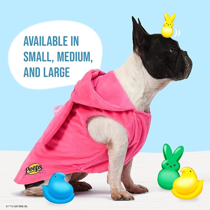 Peeps for Pets Officially Licensed Pink Bunny Dog Costume with Bow - Easter Dog Hoodie Costume, 100% Polyester Pull-Over Style, Size Small