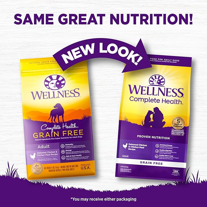 Wellness Complete Health Adult Dry Dog Food, Grain Free Kibble, Natural, Chicken Recipe, 24 lb Bag