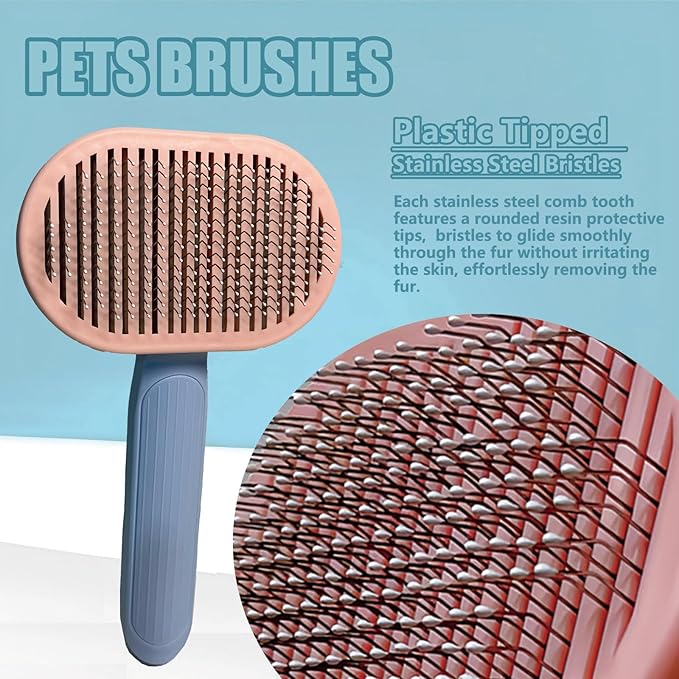 Demiya Dog Brush with Ergonomic Handle, Plastic Pets Grooming Brushes for Dogs, Cat Shedding and Deshedding Tool (Blue)