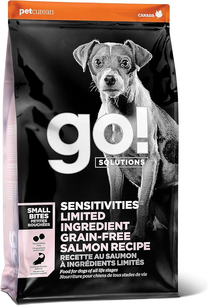 Go! Solutions Sensitivities Limited Ingredient Small Bites Salmon Grain-Free Dry Dog Food, Tiny Kibble for Little Breeds, Chicken-Free for Sensitive Stomachs, for Puppies, Adults, Seniors, 6 lb Bag