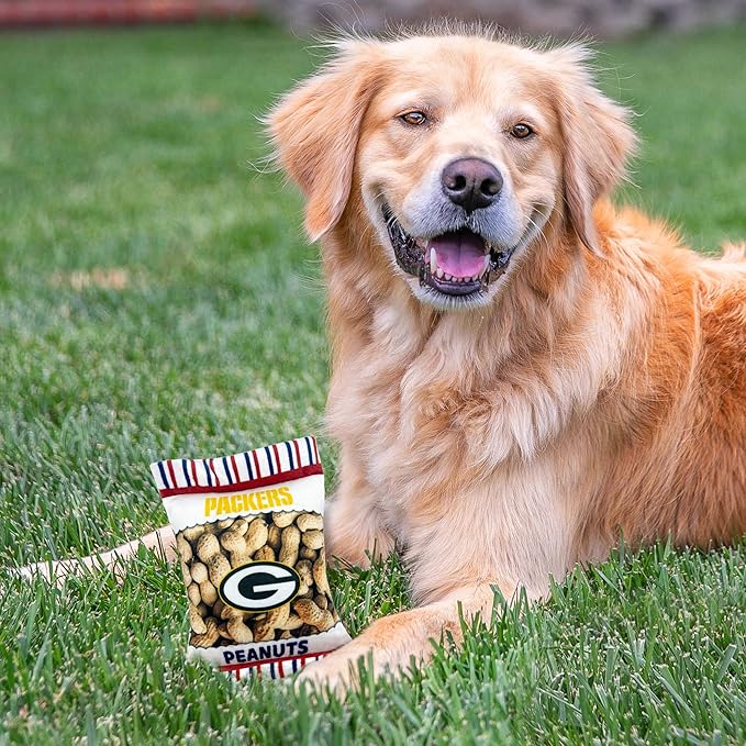 NFL Green Bay Packers Crinkle FINE Plush Dog & CAT Squeak Toy - Cutest Stadium Peanuts Snack Plush Toy for Dogs & Cats with Inner Squeaker & Beautiful Baseball Team Name/Logo