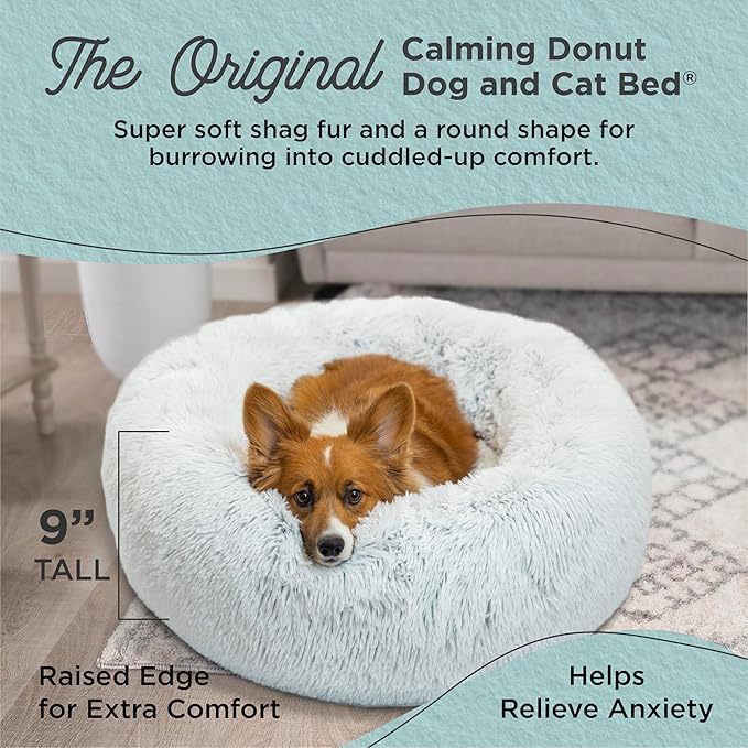 Best Friends by Sheri The Original Calming Donut Dog Bed for Medium Dogs up to 45 lbs, Shag Faux Fur, Frost Gray, Medium, 30" x 30"
