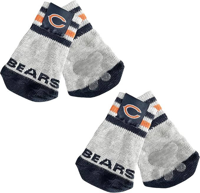 NFL Chicago Bears Anti Slip Dog Socks with Elastic Ribbed Top, Size Medium/Large. Indoor/Outdoor Socks, Best Dog Paw Protector, 2 Pairs, Cool Puppy Supplies with NFL Logo of Bears Football Team