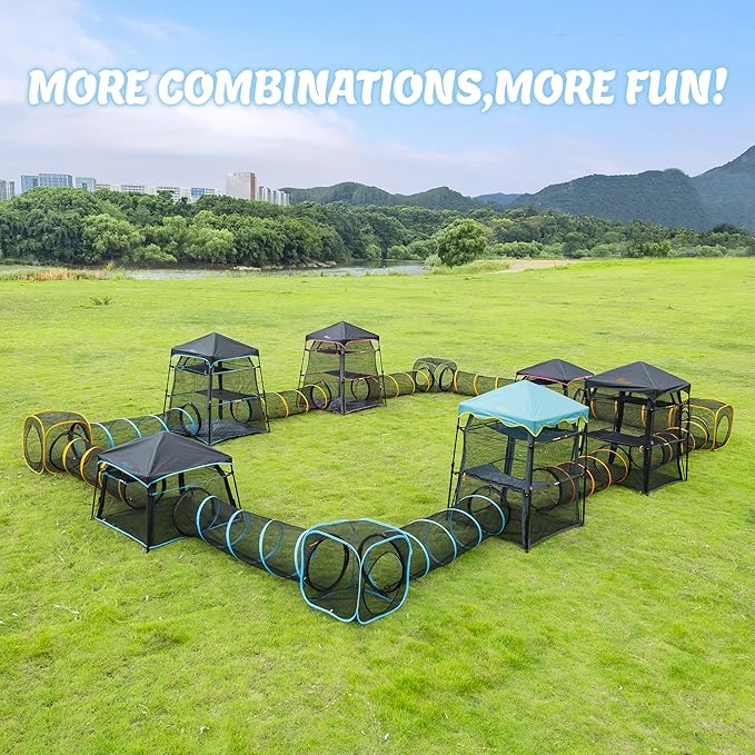 Cat Play Tunnel for Indoor and Outdoor, Kitty Play House, Cat Enclosures Easy to Connect with Cat Tent with Two Zipper Doors Outside Pet Enclosure (Fun Run Cat Tunnel),Orange 1 Pack