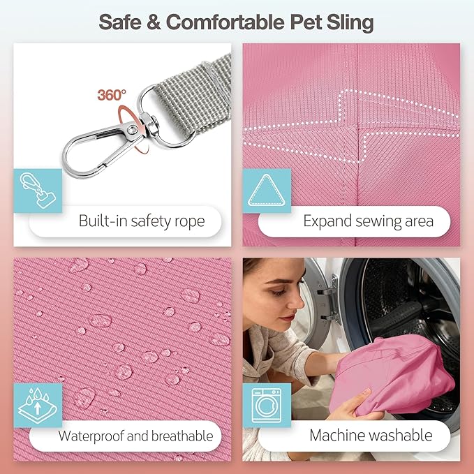 YUDODO Adjustable Dog Sling Carrier for Small Dogs Lightweight Crossbody Pet Bag with Safety Strap, Pocket Storage, Machine Washable, Comfortable Travel & Outdoor Sling up to 9 lbs Pink Fashion