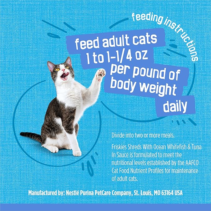 Friskies Purina Shreds with Ocean Whitefish and Tuna in Sauce Wet Cat Food - 5.5 oz. Cans (Pack of 48)