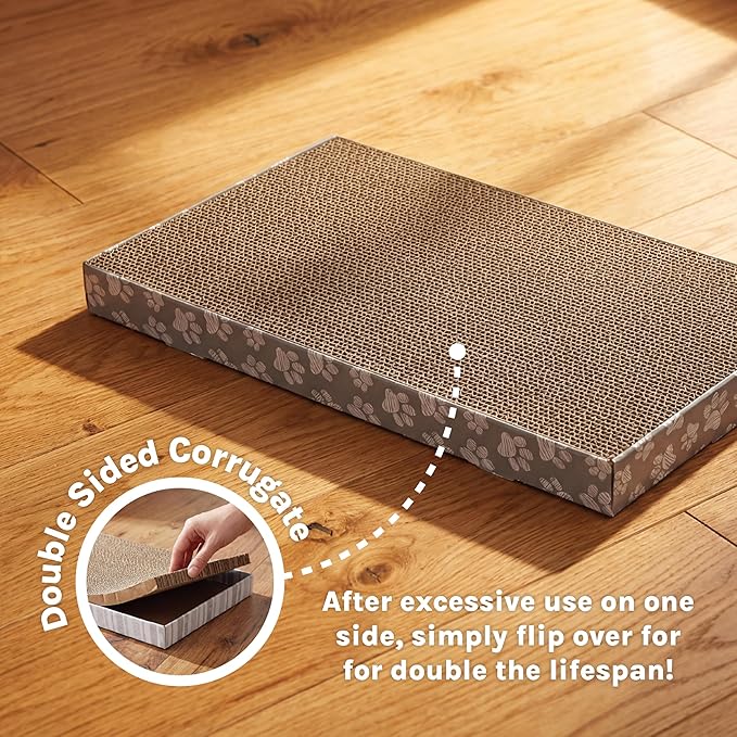 Kitty City Cat Scratcher– 3-Pack Durable Corrugated Cardboard Scratch Pads with Catnip – Double-Sided for Longer Use, Cat Claw Maintenance & Furniture Protection - Size: 10" x 18" - Grey & White