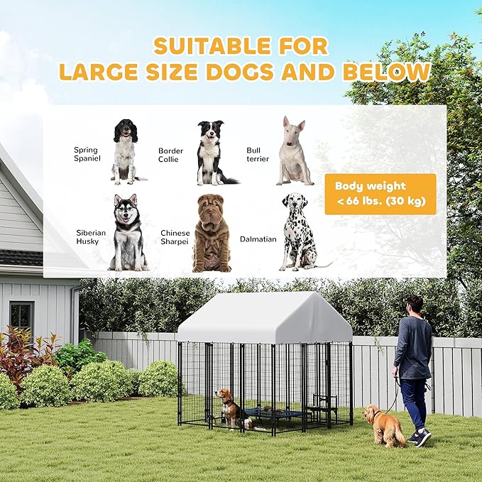 PawHut Outdoor Dog Kennel with Roof, 6' x 6' x 6' Heavy Duty Welded Wire Dog Playpen Enclosure with Escape-Proof Lock, UV-Resistant & Waterproof Cover, for Large Dogs, Chickens, Ducks, Silver