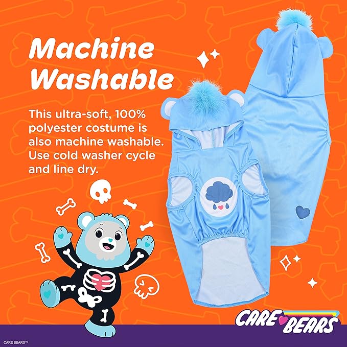 Care Bears Grumpy Bear Halloween Dog Costume, Officially Licensed Sleeveless Polyester Hoodie with Screen-Printed Thundercloud Belly and Character Hood, Machine Washable, Blue, Size Large