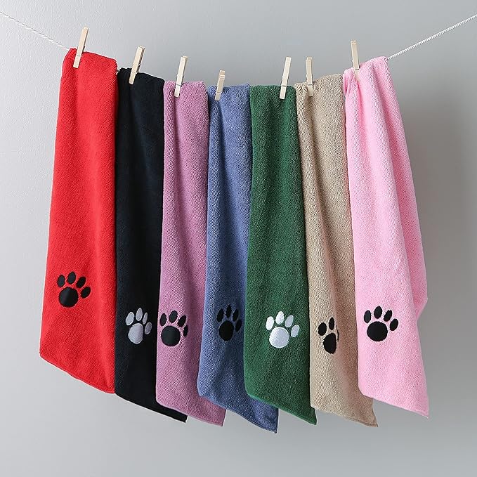 Bone Dry Pet Grooming Towel Collection Embroidered Absorbent Microfiber Drying Set, 15x30, Black, 3 Count