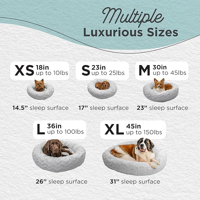 Best Friends by Sheri The Original Calming Donut Dog Bed for Small Dogs up to 25 lbs, Lux Faux Fur, Gray, 23" x 23"