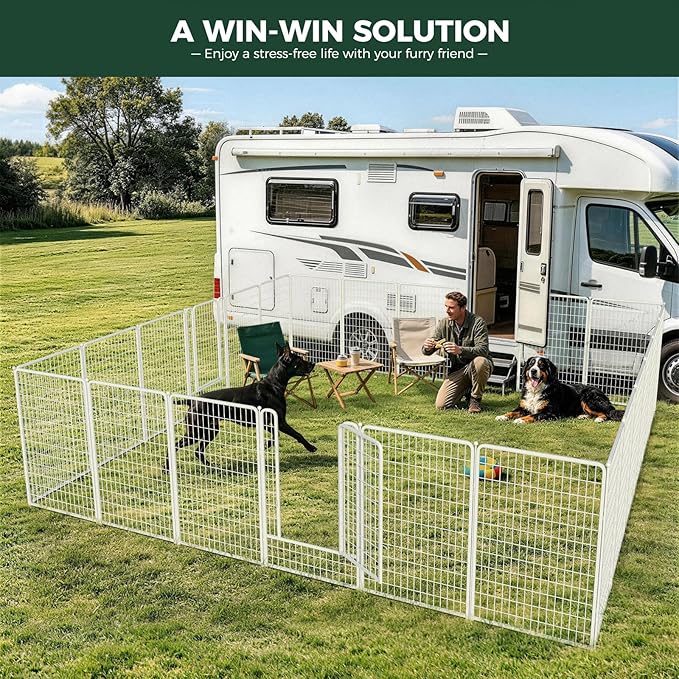 FXW Rollick Unleashed Dog Playpen for Indoor, Yard, RV Camping, 50 inch 32 Panels for Large Dogs, White│Patented