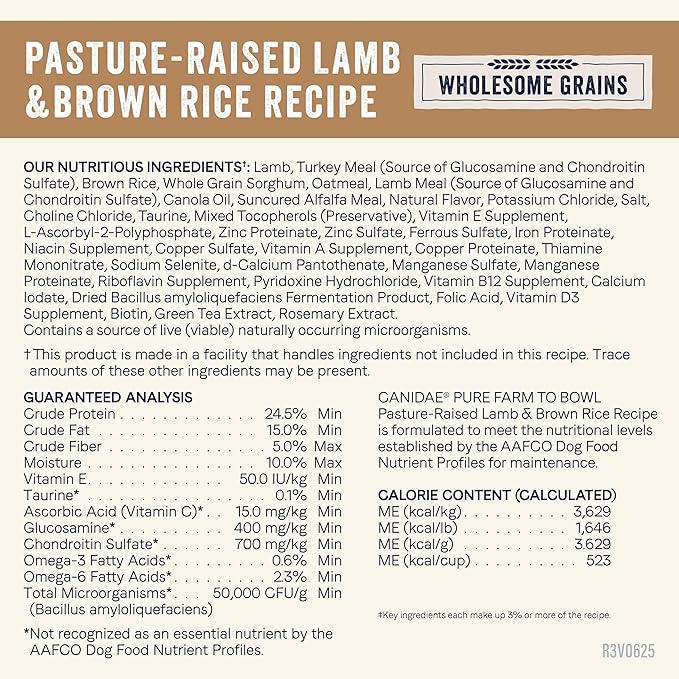 CANIDAE Pure Farm to Bowl Pasture-Raised Lamb & Brown Rice Dog Food, Adult Dog Food, 4lb (Pack of 2)