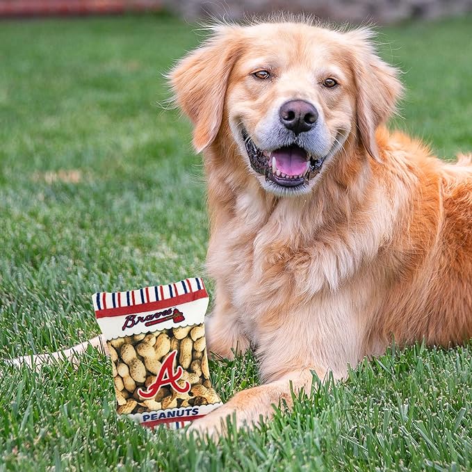 MLB Atlanta Braves Plush Peanuts Snack Toy for Dogs & Cats with Embroidered Team Name & Logo with Inner Squeaker