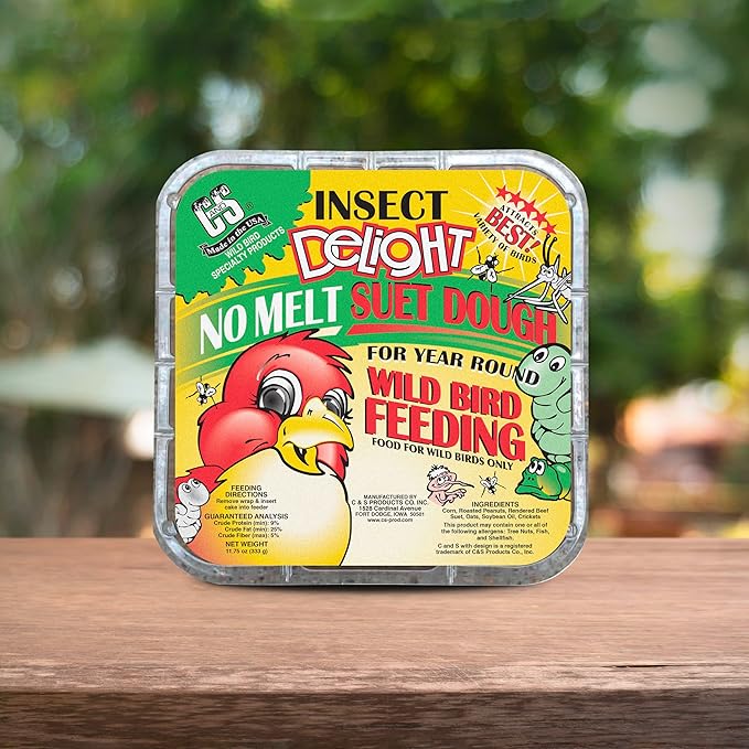 C&S Insect Delight No Melt Suet Dough, Suet Cakes for Wild Birds Including Robins, Blue Jays, Woodpeckers, Wrens, Bluebirds and More, 11.75 Ounces, Pack of 8