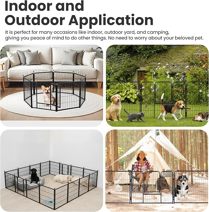 Simple Deluxe Dog Playpen Outdoor Indoor, 24 Inch 4 Panels Dog Fence for Small Dogs Puppy, Perfect Dog Pen for Camping, Yard, RV, Garden Fence, Black