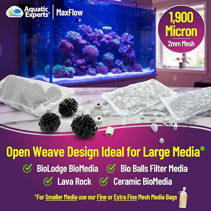 Aquatic Experts Max Flow Filter Media Bags - Secure Zipper Bags for Fish Tank, Aquarium and Pond, 5" x 9" - 4 Pack