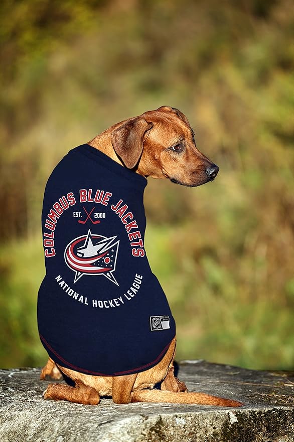 NHL Columbus Blue Jackets Tee Shirt for Dogs & Cats, X-Small. - Are You A Hockey Fan? Let Your Pet Be An NHL Fan Too!