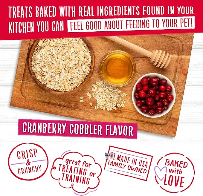 Charlee Bear Bearnola Bites Crunchy Dog Treats, Cranberry Cobbler, 8 Ounce Resealable Bag, Limited Ingredient, Natural, Healthy Granola Dog Snacks, Made in USA