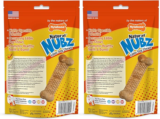 Nylabone Nubz Natural Dog Chew Treats for Small Dogs, Long Lasting Dog Chew Bones Made in USA, Chicken Flavor Breath Freshener Dental Chews, Small Dog Bones For Dogs Up to 25 lbs. (32 Count)